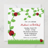 Birthday Party Invitations Red Ladybug Vines Kaart (Voorkant)