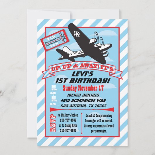 Birthday Party Invitations Retro Airplane Kaart (Voorkant)
