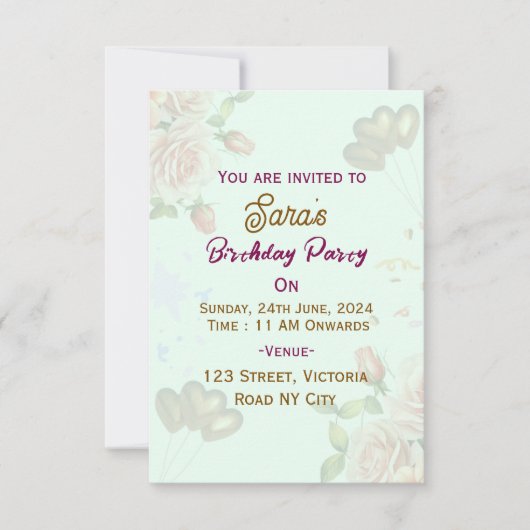 Birthday Party Invitations RSVP Kaartje (Voorkant)