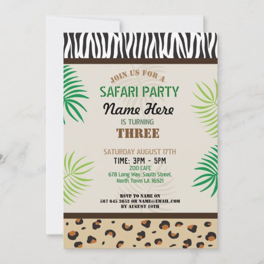 Birthday Party Invite Animal Zoo Safari Party Kaart (Voorkant)