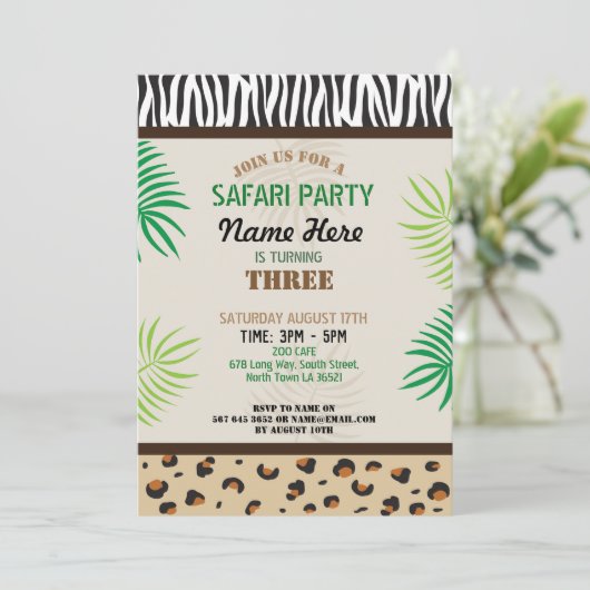 Birthday Party Invite Animal Zoo Safari Party Kaart (Staand voorkant)