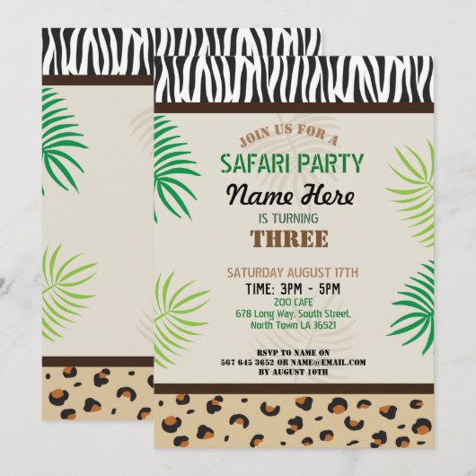 Birthday Party Invite Animal Zoo Safari Party Kaart (Voorkant / Achterkant)