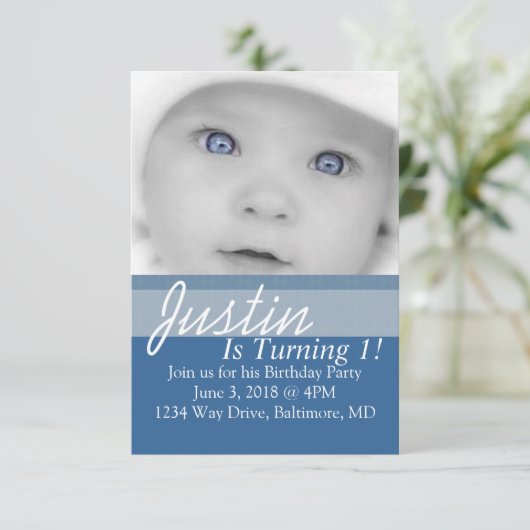 Birthday Party Invite | B-dag |bl Kaart (Staand voorkant)