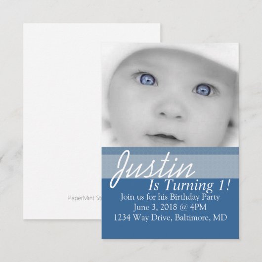 Birthday Party Invite | B-dag |bl Kaart (Voorkant / Achterkant)