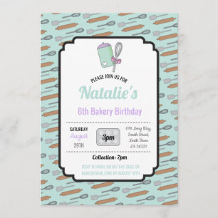 Birthday Party Invite Bakery Birthday Mint Cook Kaart
