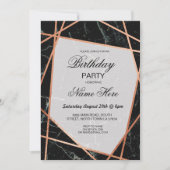 Birthday Party Invite Black Marble Roos Gold 21st Kaart (Voorkant)