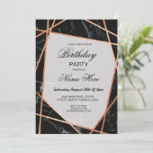 Birthday Party Invite Black Marble Roos Gold 21st Kaart (Staand voorkant)