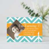 Birthday Party Invite | Draaien |chevblu Kaart (Staand voorkant)