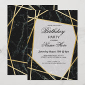 Birthday Party Invite Elegant Black Marble Gold 40 Kaart (Voorkant / Achterkant)