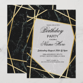 Birthday Party Invite Elegant Black Marble Gold 40 Kaart