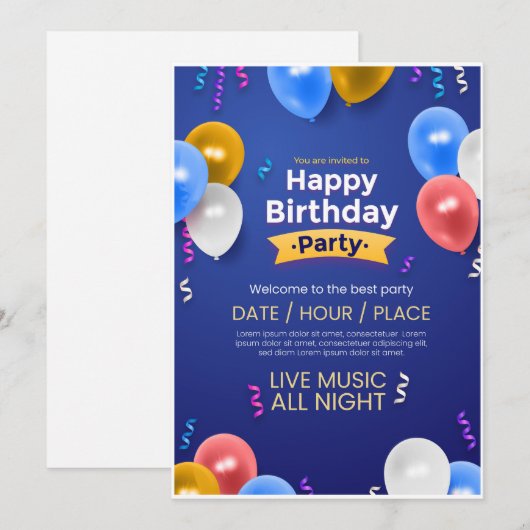 Birthday party invite feestdagenkaart (Voorkant / Achterkant)
