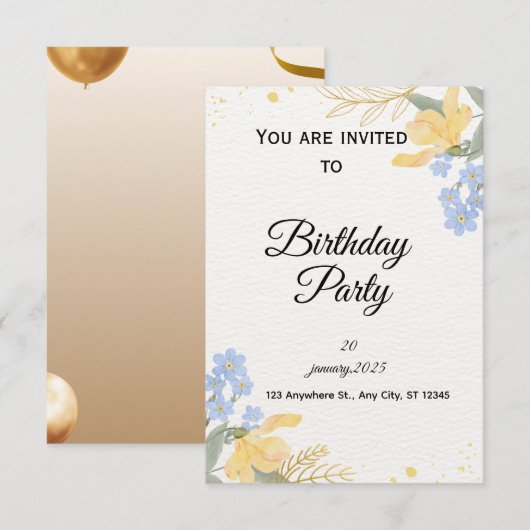 Birthday Party Invite Kaart (Voorkant / Achterkant)