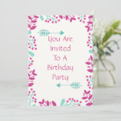 Birthday Party Invite Kaart (Staand voorkant)