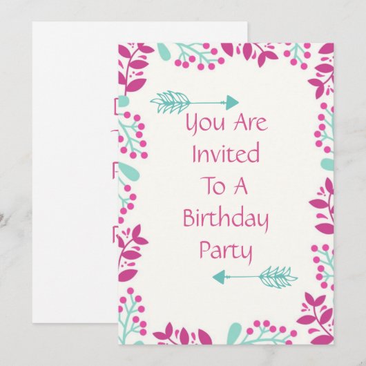 Birthday Party Invite Kaart (Voorkant / Achterkant)