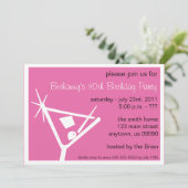 Birthday Party Invite Martini Glass (donkerroze) Kaart (Staand voorkant)