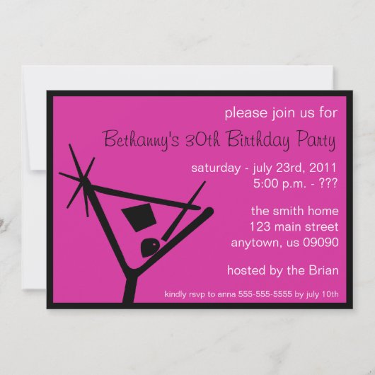 Birthday Party Invite Martini Glass (frambozen) Kaart (Voorkant)