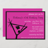 Birthday Party Invite Martini Glass (frambozen) Kaart (Voorkant / Achterkant)