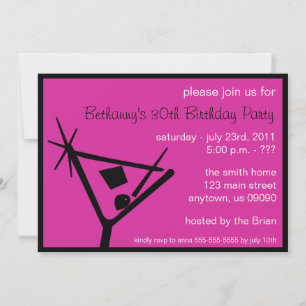 Birthday Party Invite Martini Glass (frambozen) Kaart
