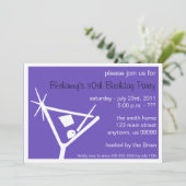 Birthday Party Invite Martini Glass (Paars) Kaart (Staand voorkant)