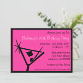 Birthday Party Invite Martini Glass (roze) Kaart (Staand voorkant)