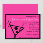 Birthday Party Invite Martini Glass (roze) Kaart (Voorkant / Achterkant)