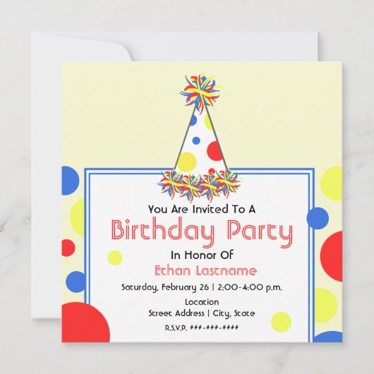 Birthday Party Invite - Polka Dot Birthday Pet Kaart (Voorkant)
