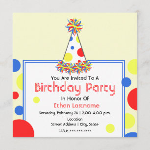 Birthday Party Invite - Polka Dot Birthday Pet Kaart