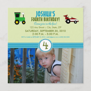 Birthday Party Invite Satin Ribbon Tractor (limoen Kaart