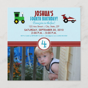Birthday Party Invite Satin Ribbon Tractor (rood) Kaart