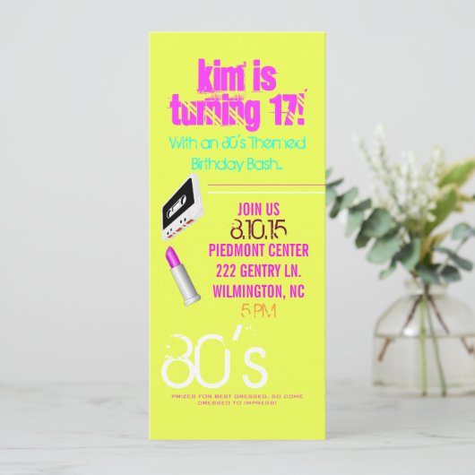 Birthday Party Invite | Thema II van 80 |haar Kaart (Staand voorkant)