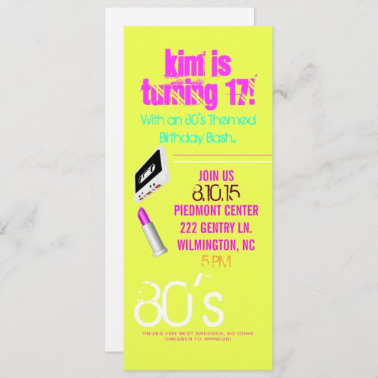 Birthday Party Invite | Thema II van 80 |haar Kaart (Voorkant / Achterkant)