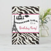 Birthday Party Invite, Zebra, Eiffeltoren Kaart (Staand voorkant)