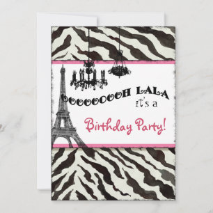 Birthday Party Invite, Zebra, Eiffeltoren Kaart