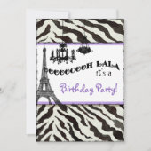 Birthday Party Invite, Zebra, Eiffeltoren Kaart (Voorkant)