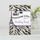 Birthday Party Invite, Zebra, Eiffeltoren Kaart (Staand voorkant)
