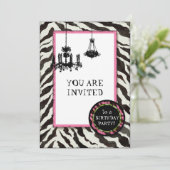 Birthday Party Invite Zebra, Leopard'n Chandelier Kaart (Staand voorkant)