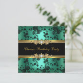 Birthday Party Jade Damask Gold Black Diamond Kaart (Staand voorkant)