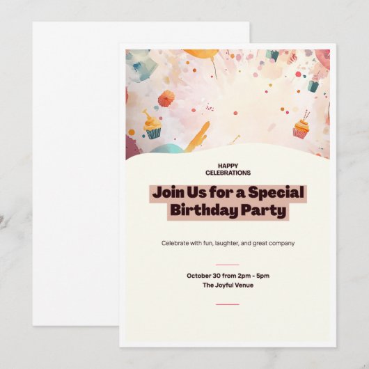 Birthday Party Kaart (Voorkant / Achterkant)