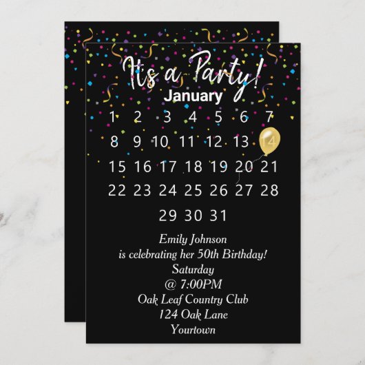 Birthday Party-kalender met Confetti Kaart (Voorkant / Achterkant)