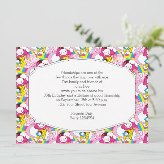 Birthday Party Kawaii Ice Cream Uber Cute Kaart (Staand voorkant)