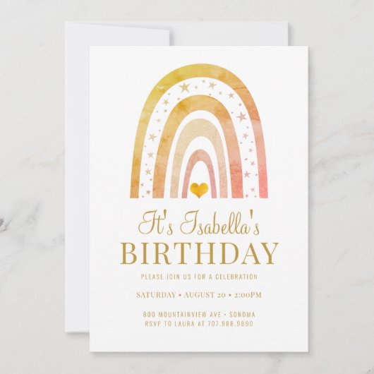 Birthday party Kind Boho Rainbow Gold Kaart (Voorkant)