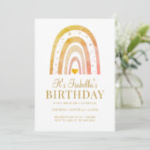 Birthday party Kind Boho Rainbow Gold Kaart (Staand voorkant)