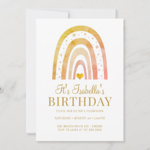 Birthday party Kind Boho Rainbow Gold Kaart