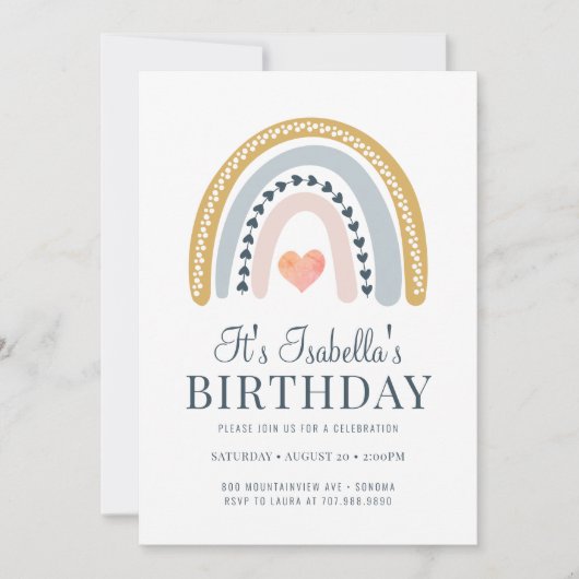 Birthday party Kind Boho Rainbow Gold Kaart (Voorkant)