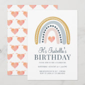 Birthday party Kind Boho Rainbow Gold Kaart (Voorkant / Achterkant)