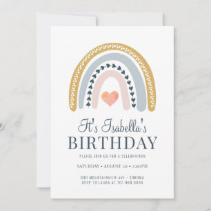 Birthday party Kind Boho Rainbow Gold Kaart