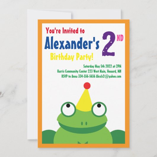 Birthday Party Kind kikker Kaart (Voorkant)