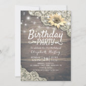 Birthday Party Lace Sunflower Wood & String Lights Kaart (Voorkant)