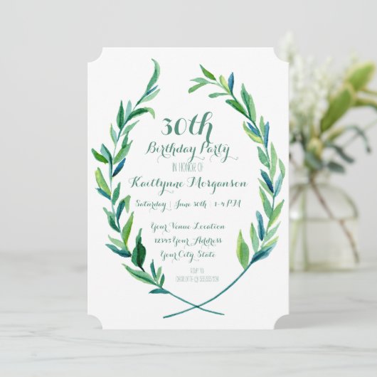 Birthday Party Laurel Wreath Olive Leaf Branch Art Kaart (Staand voorkant)