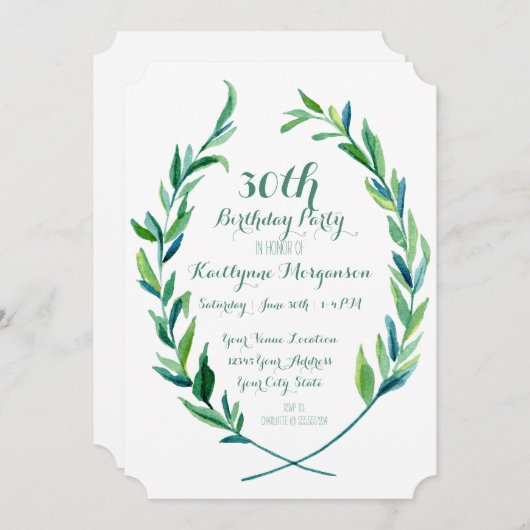 Birthday Party Laurel Wreath Olive Leaf Branch Art Kaart (Voorkant / Achterkant)